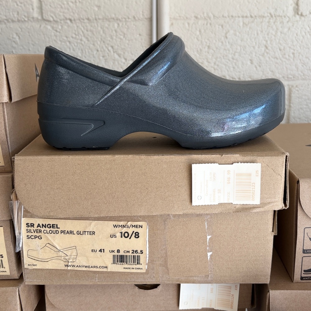 Silver Glitter Clogs-Nursing Shoes